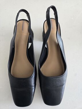 Sam Edelman Women’s Black Leather Slingback Square-Toe Block Low Heels 6.5M
